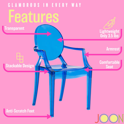 12 of 23:JOON 2 Pack Kids Ghost Chairs with Armrest, 25x13x14.5 Inches, Transparent 