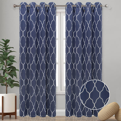5 of 8:Emilia Geometric Embroidered Room Darkening Grommet Window Panel Curtain, 54x90 Inches 