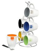 Home Basics 6-Piece Ceramic Mug Set With Stand, Coffee, Multicolor