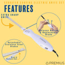 2 of 9:PREMIUS Serrated Carving Electric Knife Set With Wooden Storage Tray, with 2 Stainless Steel Blades 