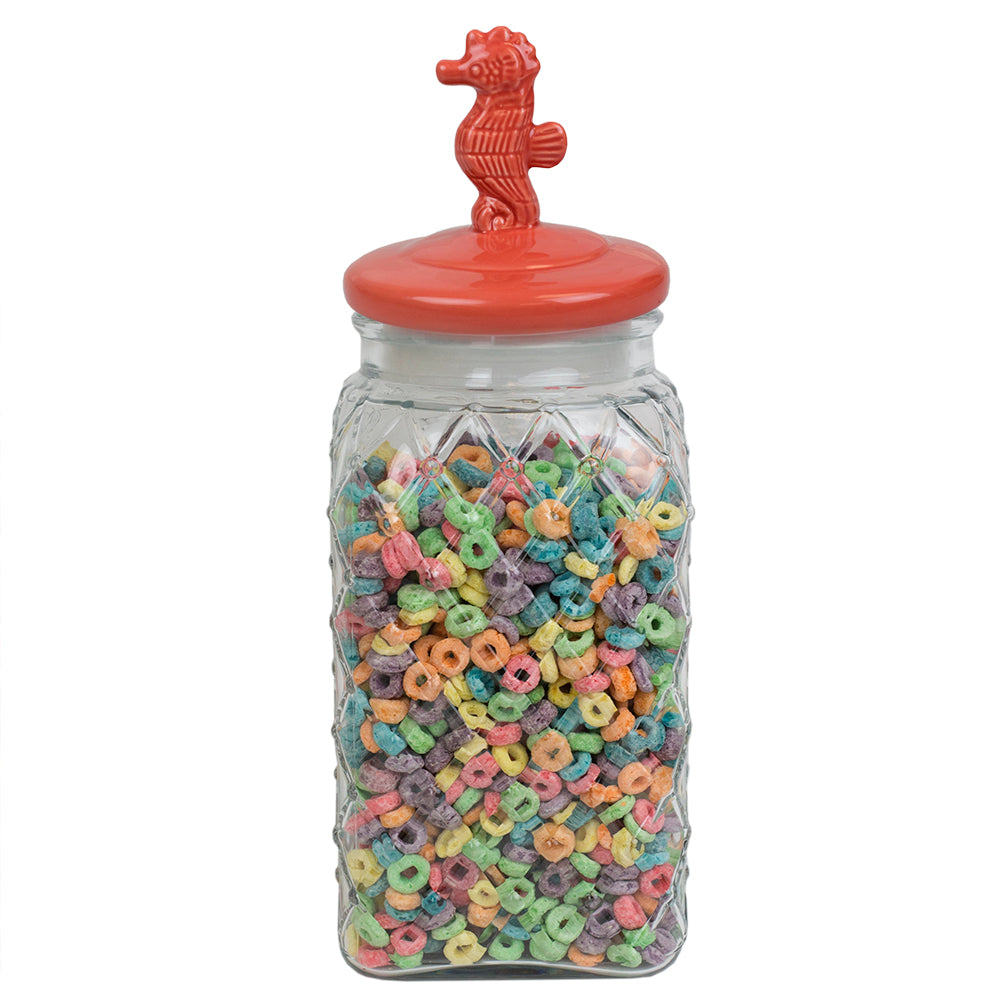 Home Basics 128 oz. Glass Jar with Ceramic Coastal Top, Clear – ShopBobbys