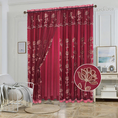 2 of 7:Yasmin Embroidered Window Curtain Panel with Attached Valance and Backing, 54x84 Inches 