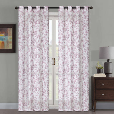 4 of 5:Wessex Printed Floral Faux Linen Grommet Window Panel Curtain, 54x84 Inches 