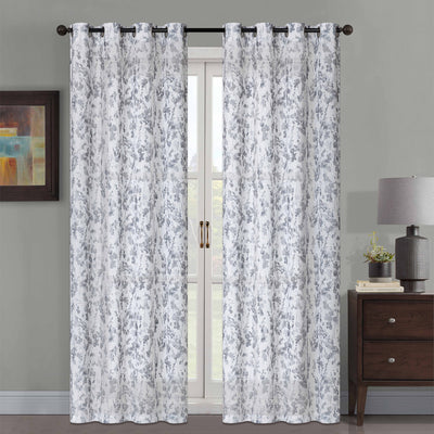 2 of 5:Wessex Printed Floral Faux Linen Grommet Window Panel Curtain, 54x84 Inches 