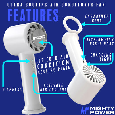 2 of 8:MIGHTY POWER Rechargeable AC Ultra Cooling Handheld Fan, White, 6.5 Inches 