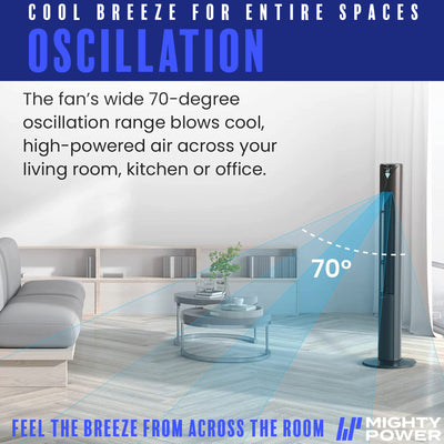4 of 9:MIGHTY POWER 3 Speed LED Tower Fan With Remote Control, Timer, Night Mode, Black, 38 Inches 