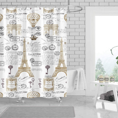 1 of 1:Soha Paris 13 Piece Canvas Shower Curtain with Hooks, Gold White, 70x72 Inches 