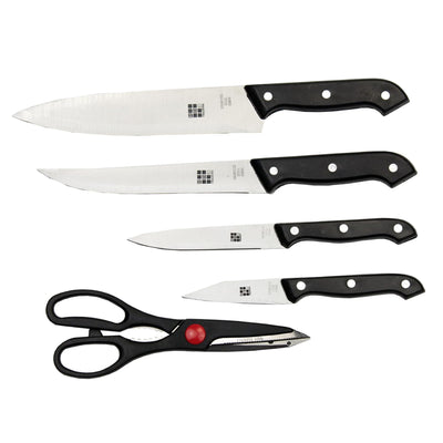 4 of 5:Home Basics 5 Piece Knife Set with Cutting Board, Black 