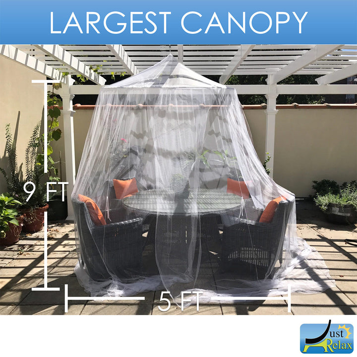 large patio umbrella mosquito netting Just Relax Extra-Large Indoor-Outdoor Round Canopy Mosquito Net, White, 5x9 Feet