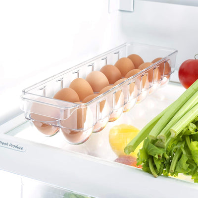 5 of 7:Home Basics Egg Holder with Clear Cover, Holds 14 Eggs, 14.5x4.75x3 Inches 