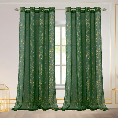 5 of 7:Abira Metallic Leaf Sheer Grommet Window Curtain Panel, 55x84 Inches 