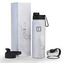 1 of 2:IRON FLASK Leak-Proof Sports Thermos Water Bottle with 3 Lids, Carrara Marble, 22 Ounces 