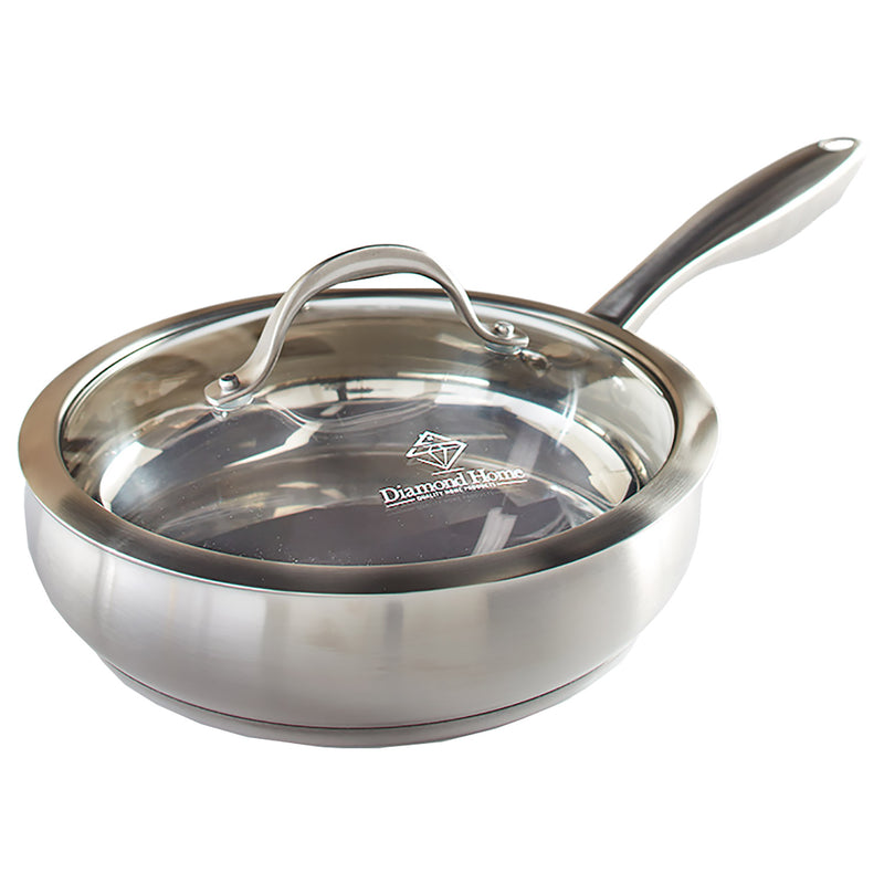 Diamond Stainless Steel Frying Pan With Tempered Glass Lid, 9.5 Inches