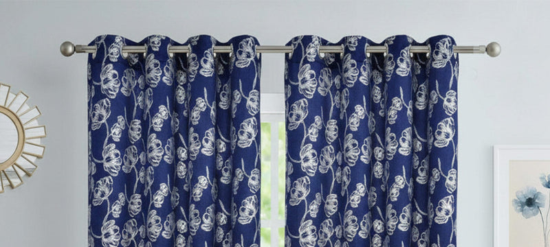  Newark Metallic Foil Floral Room Darkening Grommet Window Curtain Panel, Blue, 54x84 Inches 