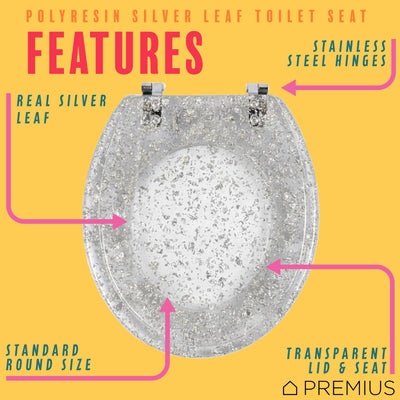 2 of 7:PREMIUS Polyresin Silver Leaf Toilet Seat, Clear, Standard Round, 17 Inches 