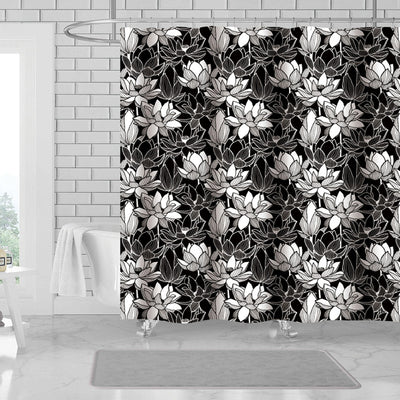 1 of 1:Rideau de douche Jannis en toile à imprimé floral, 13 pièces, avec crochets, noir, 178 x 183 cm 