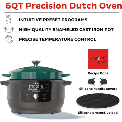 2 of 7:Instant 5-in-1 Electric Round Enameled Cast Iron Dutch Oven, 6-Quart 1500W, Green 
