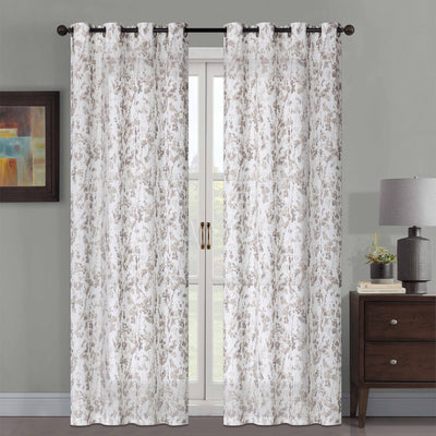 3 of 5:Wessex Printed Floral Faux Linen Grommet Window Panel Curtain, 54x84 Inches 