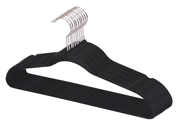 Home Basics 10-Pack Non-Slip Velvet Hangers, Black, 17.8x5x9.5 Inches