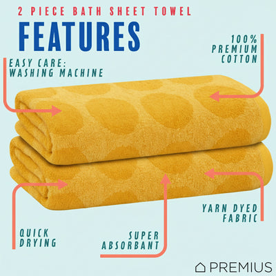 5 of 44:PREMIUS 2 Pack Circles 100% Cotton Yarn Dyed Bath Sheet Towel, 32x64 Inches 