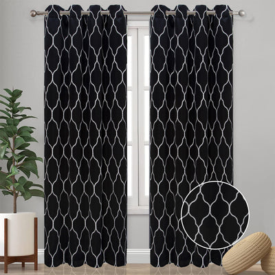 8 of 8:Emilia Geometric Embroidered Room Darkening Grommet Window Panel Curtain, 54x90 Inches 
