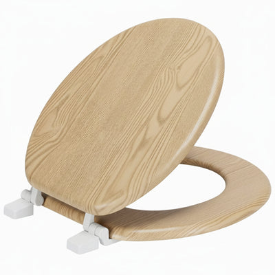 1 of 7:PREMIUS Printed MDF Wood Round Toilet Seat with Plastic Hinges, Oak Wood, Standard 17 Inches 