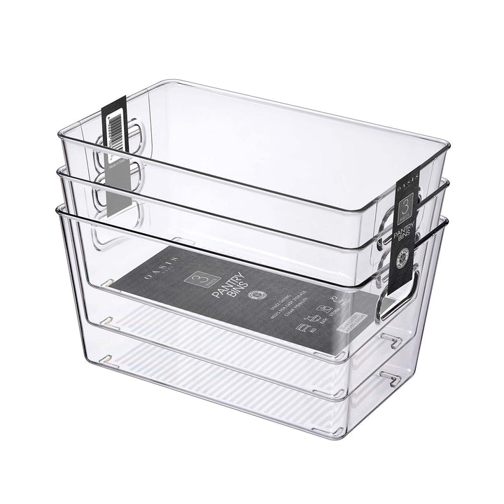 PREMIUS 3 Pack Pantry Storage Bins Set, Clear, 10x6x5 Inches