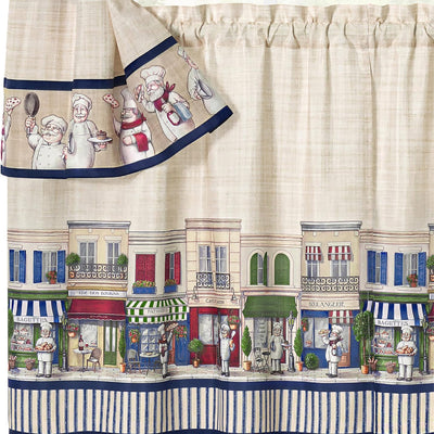 3 of 3:Achim Bon Appetit Printed Cottage Kitchen Curtain Set, Navy, 57x36 Inches 