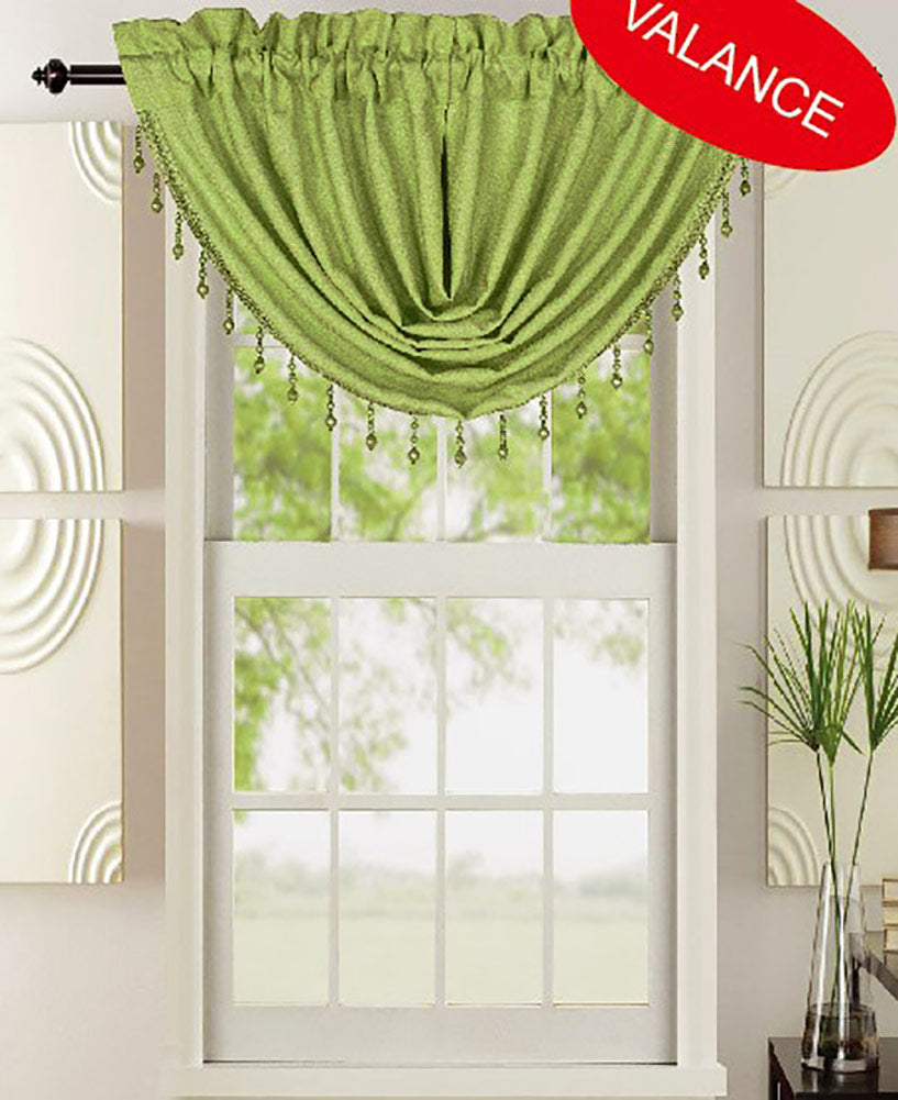 Leah Jacquard Textured Window Panel And Valance Treatments, Sage ...