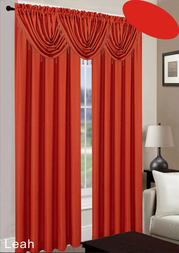 Leah Jacquard Textured Window Panel And Valance Treatments, Rust