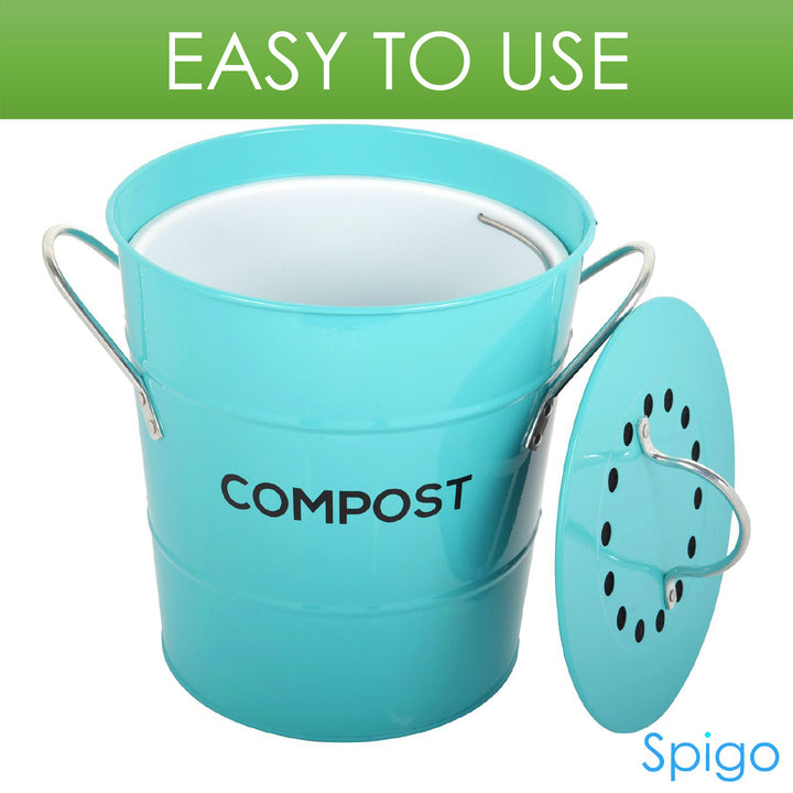 Spigo Steel Kitchen Compost Bin With Vented Charcoal Filter and Bucket –  ShopBobbys