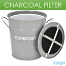 Spigo Steel Kitchen Compost Bin With Vented Charcoal Filter and Bucket, Grey, 1 Gallon
