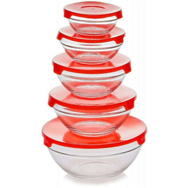 Premius 5-Piece Multi-Function Cooking and Prep Bowls With Red Lids