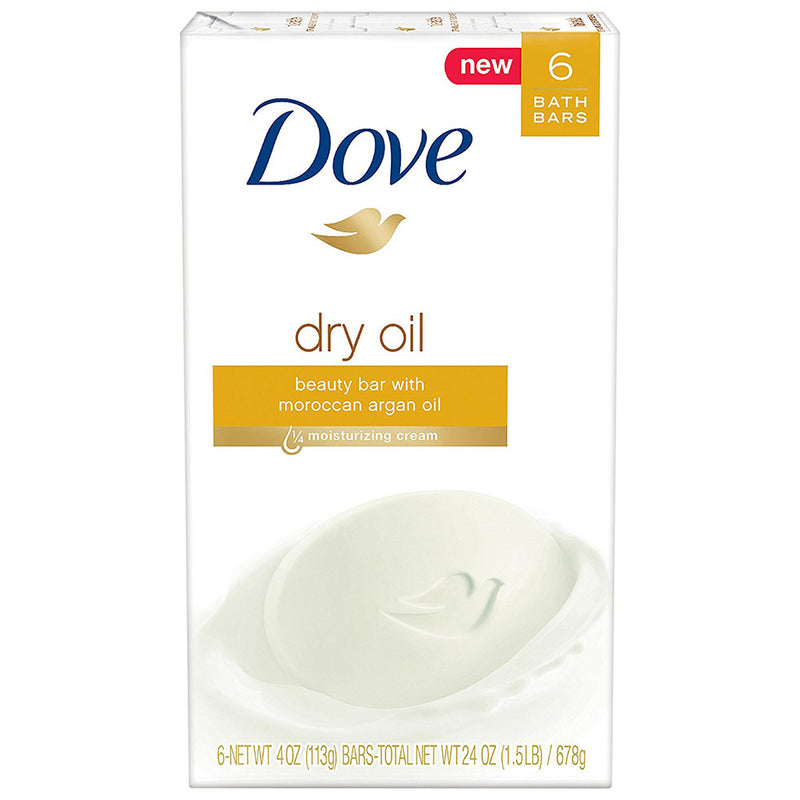 Dove Dry Oil Beauty Bar Soap, Moroccan Argan Oil, 4 Ounces, 6-Pack
