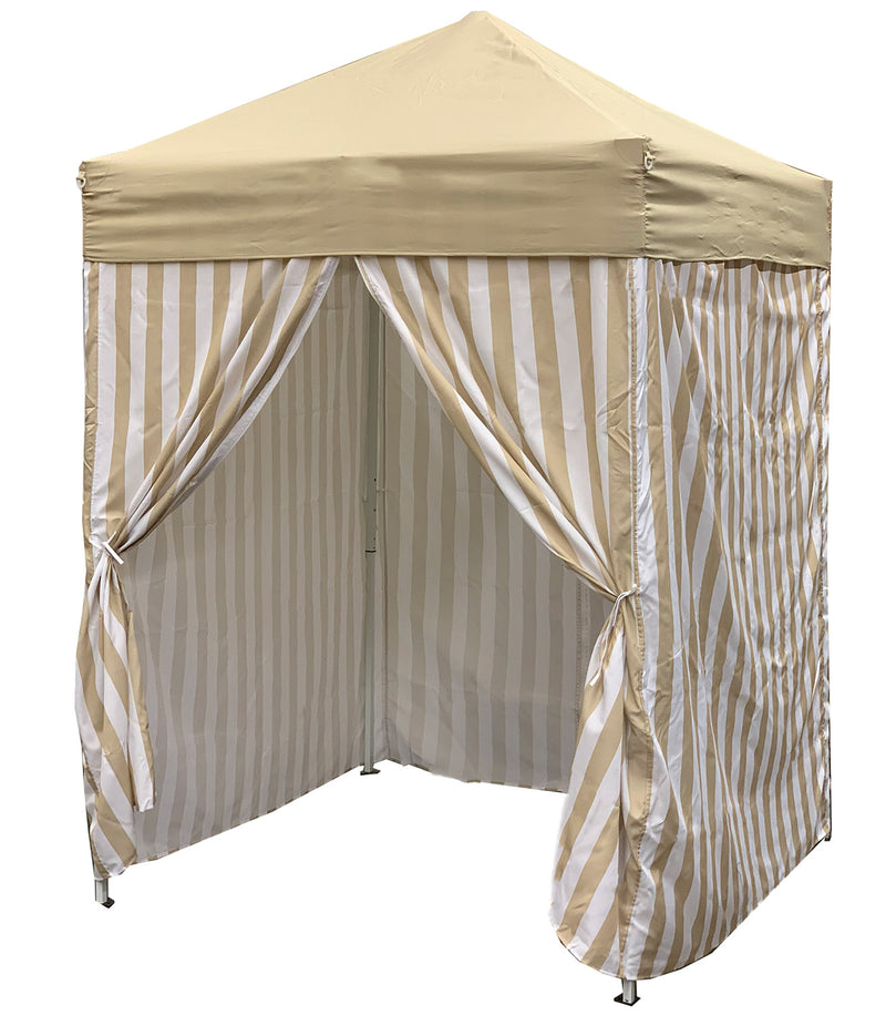 Just Relax Patio Pop-up Striped Cabana Tent, Beige-White, 5x5 Feet
