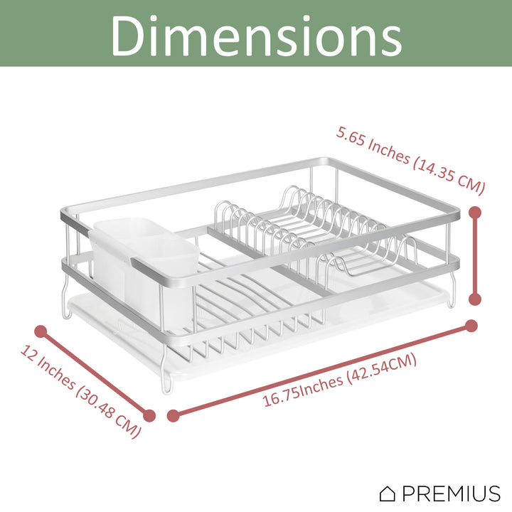 Premius Aluminum Dish Rack With Drainage Tray and Cutlery Holder, 16.7 ...