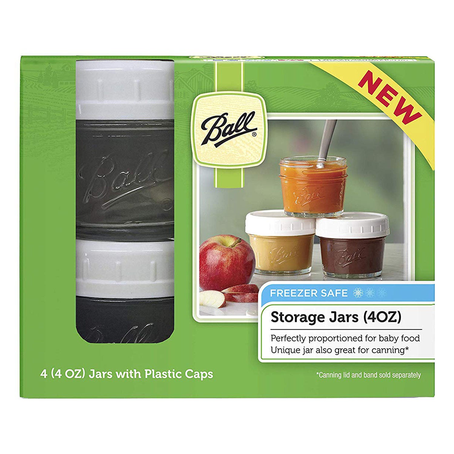 Ball 4Piece Freezer Safe Glass Storage Jar Set With Plastic Lids, 4 O