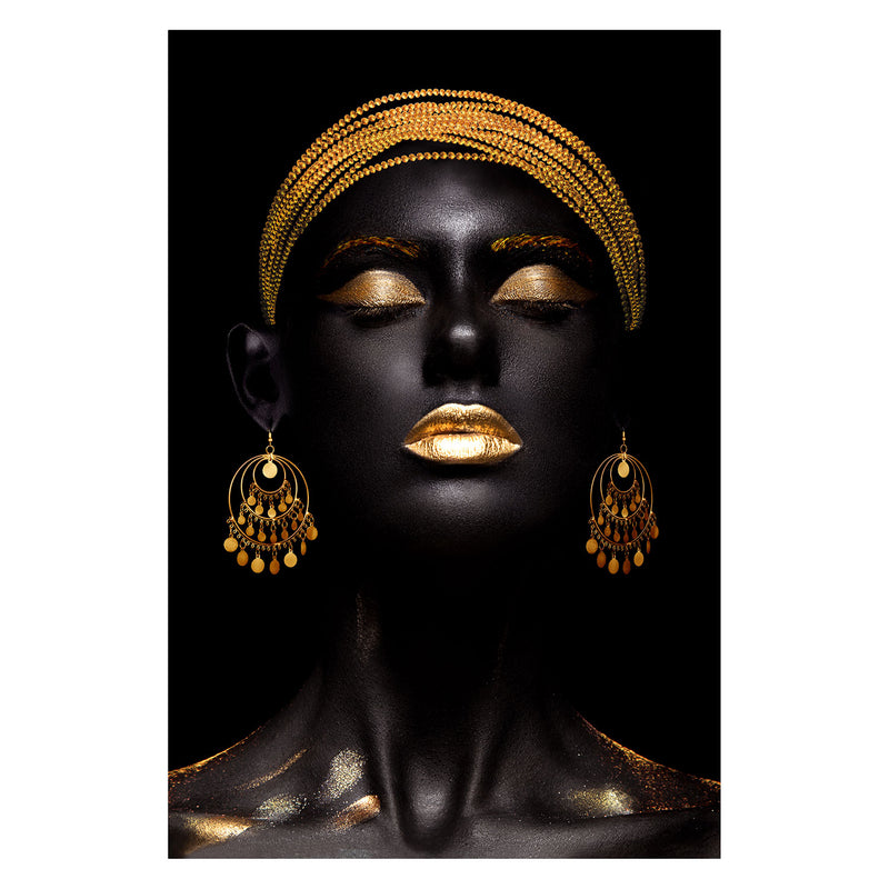 Premius Beauty That Shines, Lacquered Canvas with Jewels, Gold-Black, 24x36 Inches