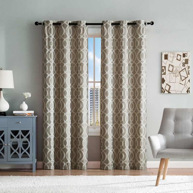 Montana 2-Pack Woven Jacquard Grommet Window Panels, Taupe, 76x84 Inches
