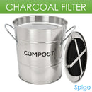 Spigo Steel Kitchen Compost Bin With Vented Charcoal Filter and Bucket, Satin Silver, 1 Gallon