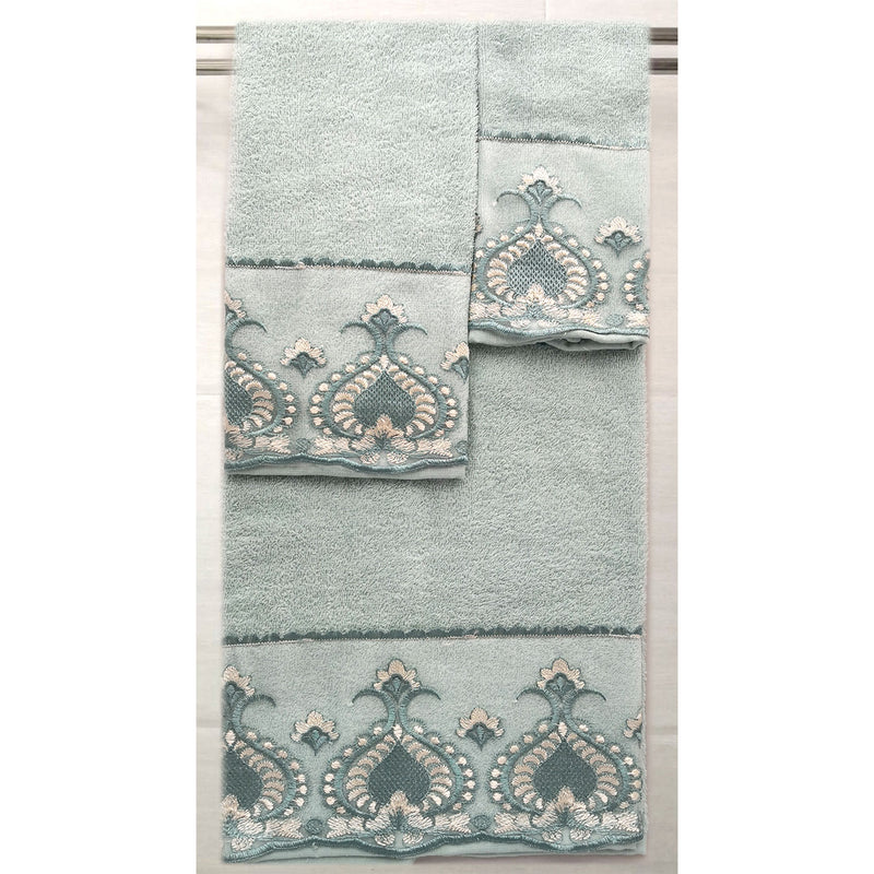 Simpatico 3-Piece Floral Embroidered Cotton Decorative Bath Towel Set, Sage