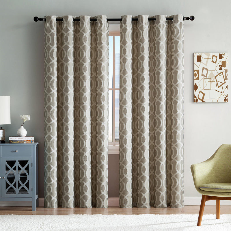 Montana Woven Jacquard Window Grommet Panel, Taupe, 55x90 Inches