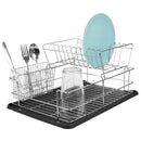 Home Basics Deluxe 2-Tier Dish Draining Rack with Plastic Tray, Black, 12x17x8 Inches