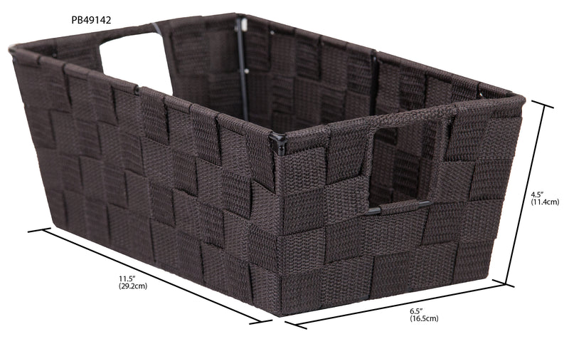 Home Basics Polyester Woven Strap Storage Basket, Brown, Small, 11.5x6.5x4.5 Inches