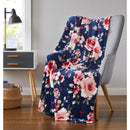 Allison Luxurious Floral Printed Plush Throw Blanket, Pink-Blue, 50x60 Inches