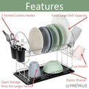 Premius 2-Tier Chrome Finished Drying Dish Rack, Black, 20.25x9x14 Inches