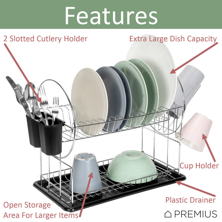 2 Tier Dish Drainer with Drainboard Dish Rack Large Capacity Household Tray  Box Basket Saving Space