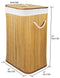 Home Basics Rectangular Bamboo Hamper, Natural, 16x12x23 Inches