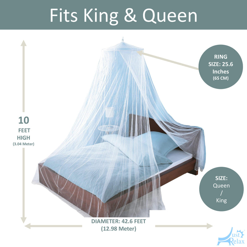 Just Relax Elegant Mosquito Net Bed Canopy Set, White, Queen-King