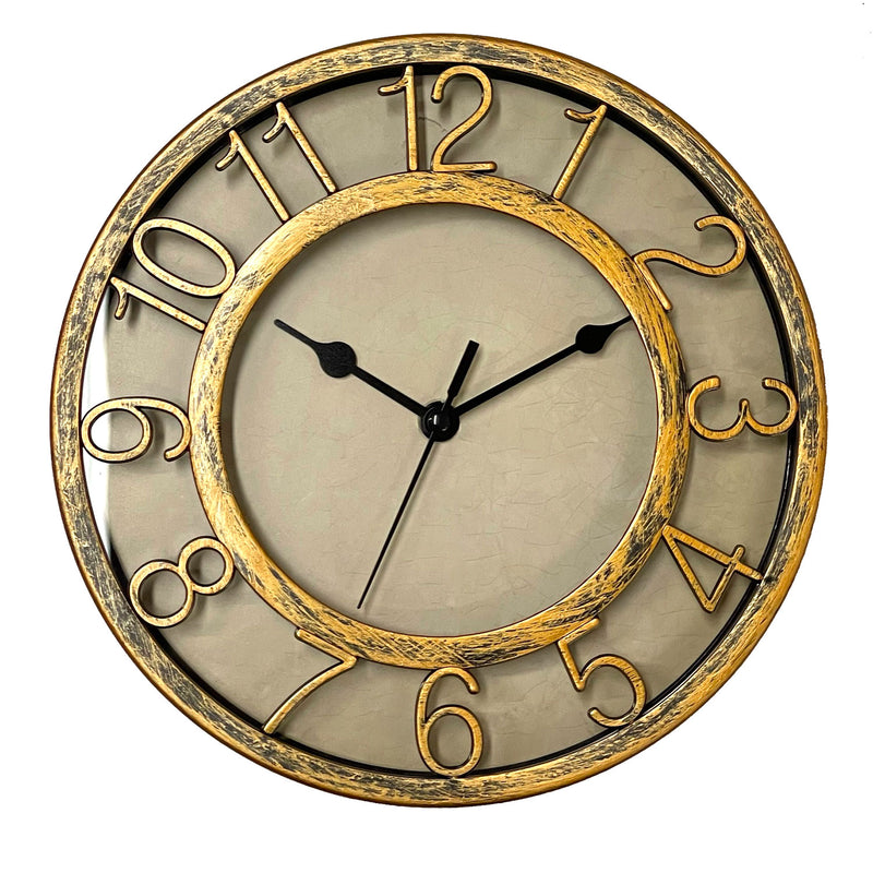 Harko See Through Round Wall Clock With Raised Numbers, Rustic Gold, 8 Inches